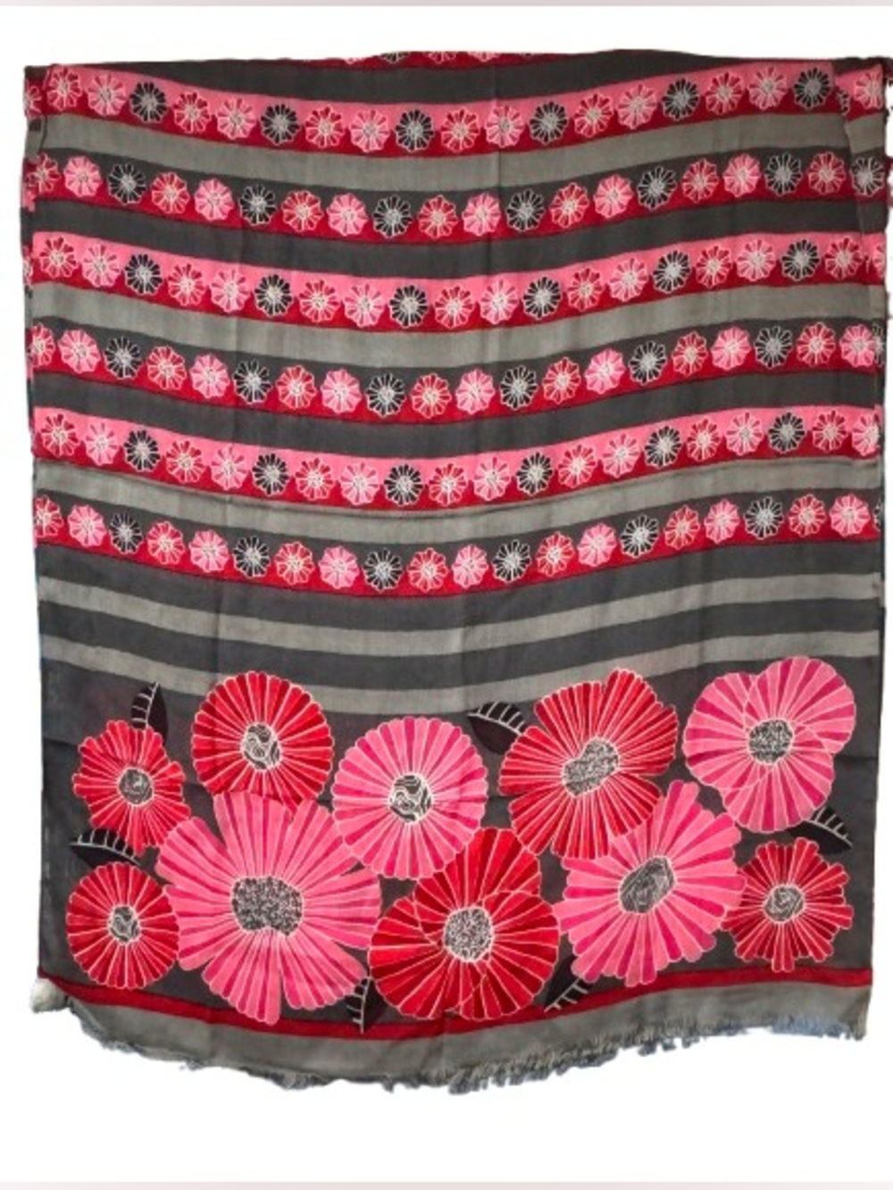 Vera Bradley Cheery Blossoms Soft Fringe Scarf (Grey/Pink/Red) - NWT
